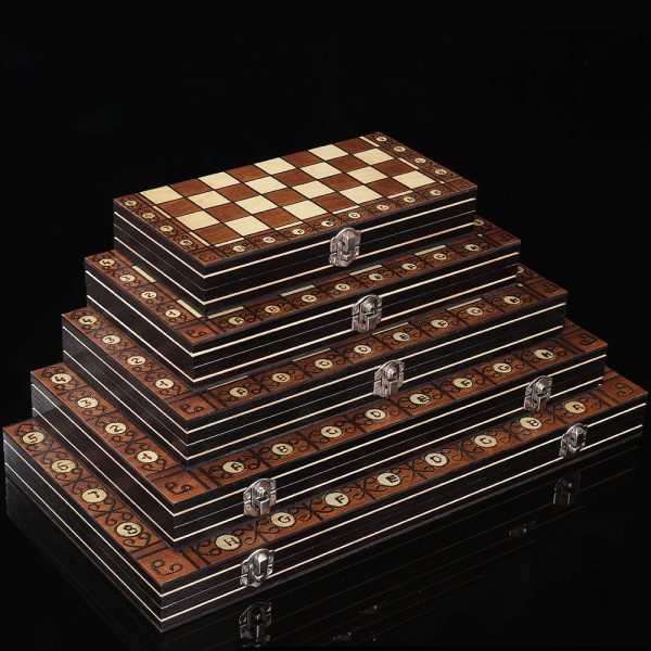 Échecs, Dames et Backgammon en bois magnétique