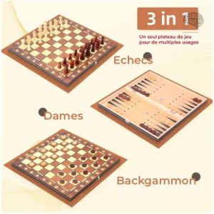 Jeu d'échecs en bois avec aimants intégrés