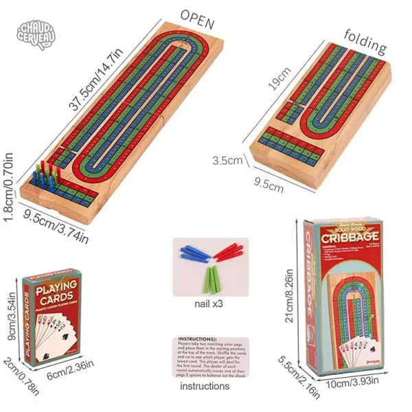 Cribbage, jeu de société en bois pliable pour moments conviviaux